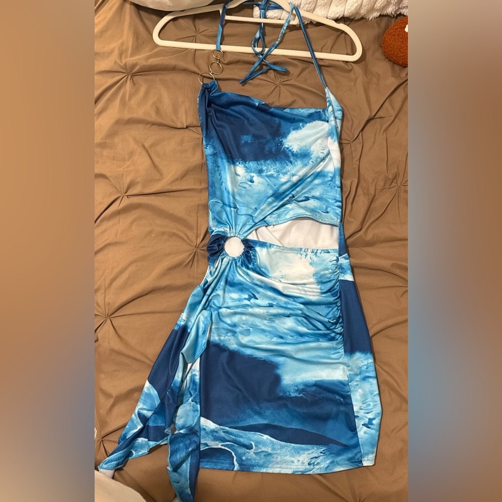 Blue Halter Mini Dress